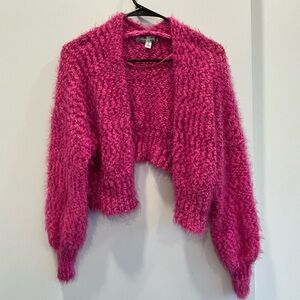 Urban Outfitters pink fuzzy cropped cardigan